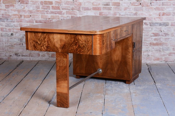 Restored Art Deco Writing Desk, By UP Závody, Walnut, Repolished, Czech, 1930s – Metal, Wood (photo 19 of 19)