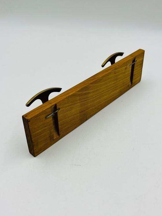 Image 1 of Vintage design wall-mounted coat rack in brass and wood