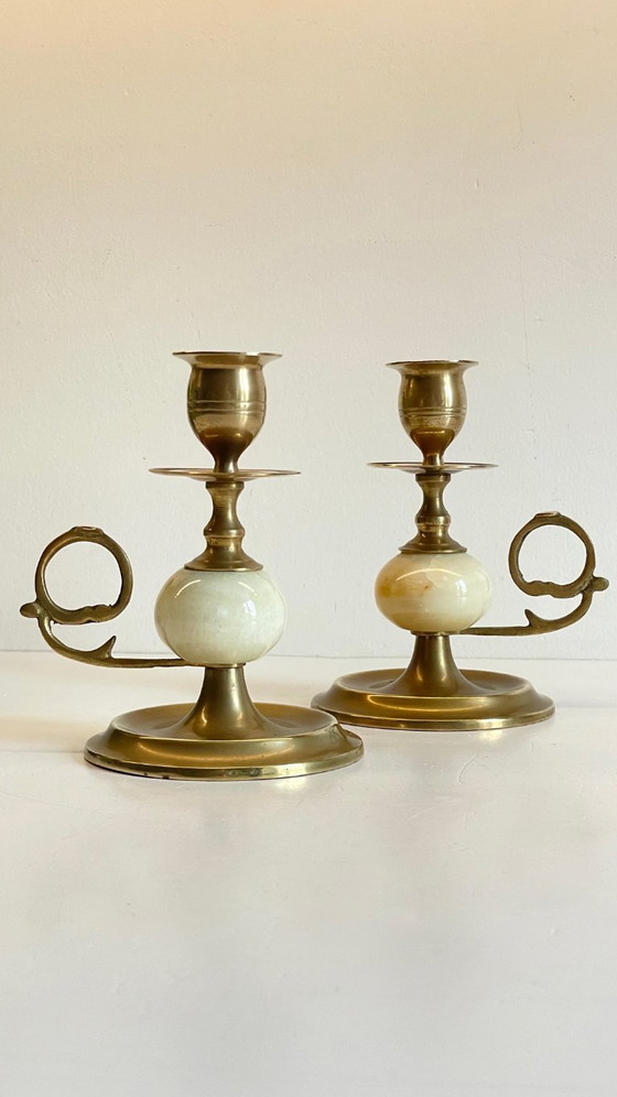 Image 1 of Candelieri vintage in onice, marmo e ottone