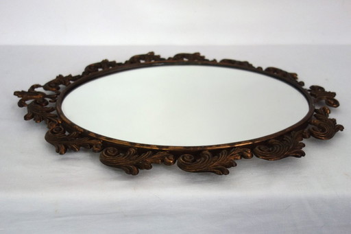 Antieke art deco messing ovale spiegel
