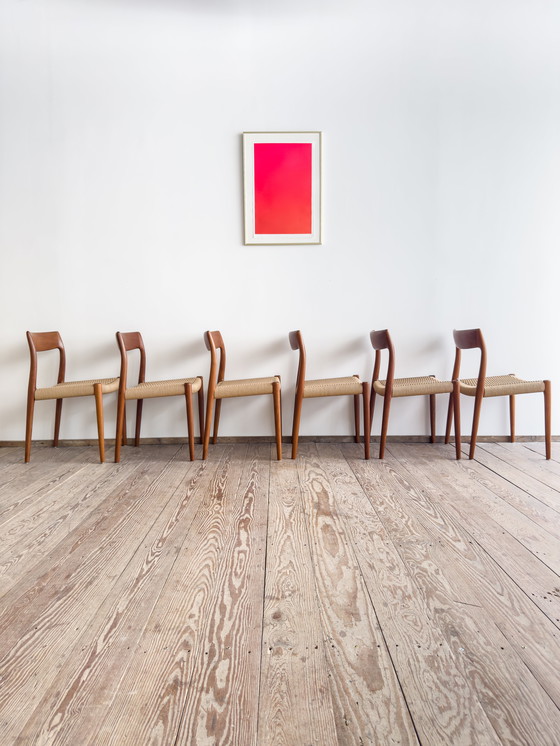 Image 1 of Mid-Century Danish Teak Dining Chairs # 77 by Niels O. Møller, J. L. Moller, Set of 6