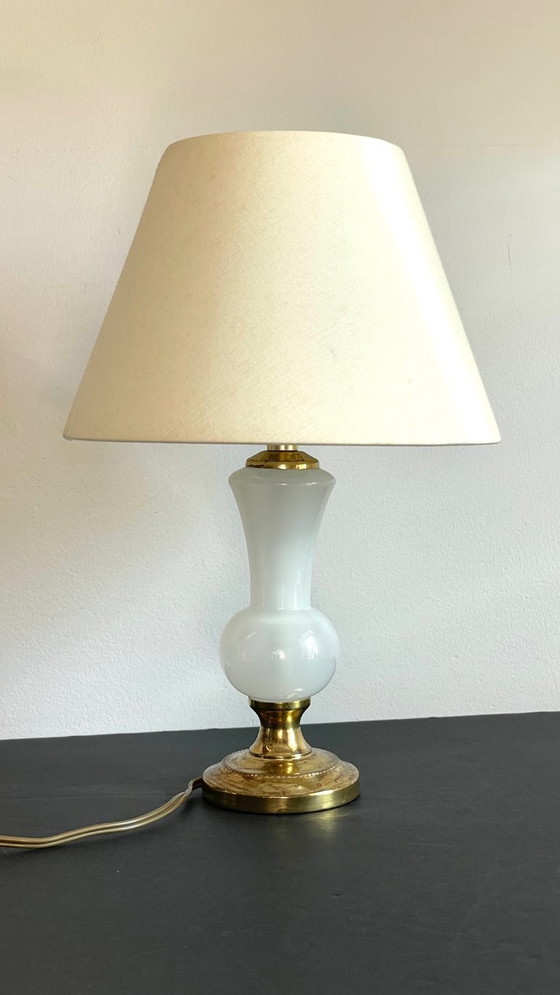 Image 1 of LAMPE Verre OPALIN et Laiton VINTAGE