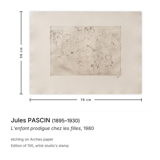 Image 1 of Jules Pascin, Il figliol prodigo tra le fanciulle, acquaforte, 1980
