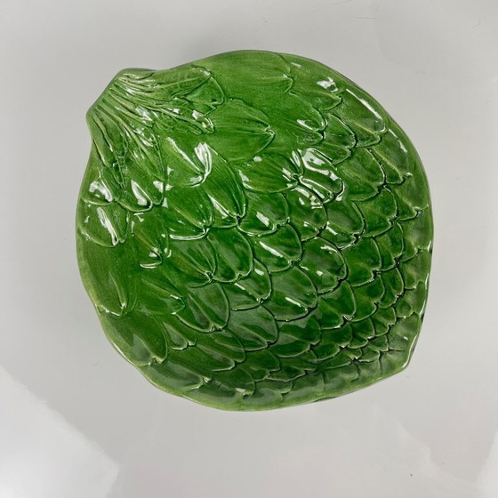 Image 1 of Vintage saladeset van groene artisjokbladeren met saladekom + 6 schalen, jaren 70