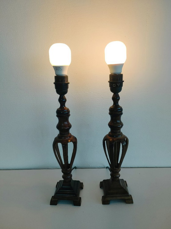 Set of 2 Luxury (Neo) Classic Victorian Revival Column Lamps with Openwork Cage Effect – Warm Bronze/Metal (photo 4 of 16)