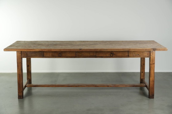 Muy bonita mesa de comedor de granja antigua grande del siglo XIX hecha de madera de pino con un aspecto (photo 3 of 13)