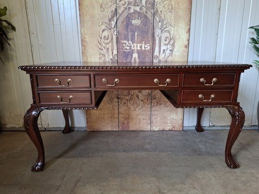 Escritorio clásico de caoba, mesa de escritura, escritorio, estilo Chippendale, hecho a mano, dimensiones 160x75cm y 82cm de alt