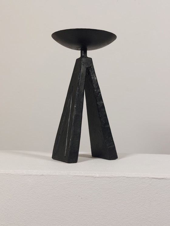 Image 1 of Vintage brutalistische heilige kandelaar, zwart