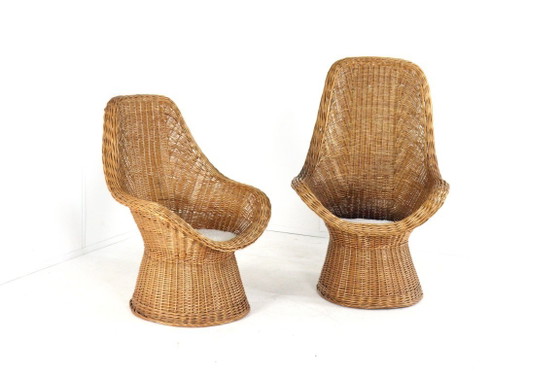 Image 1 of Set van 2 vintage rattan rotan stoelen fauteuils met kussentje