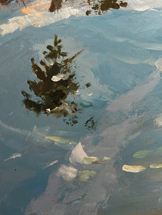 Image 1 of Original Oil Painting Winter Forest Landscape Rest in the winter forest
