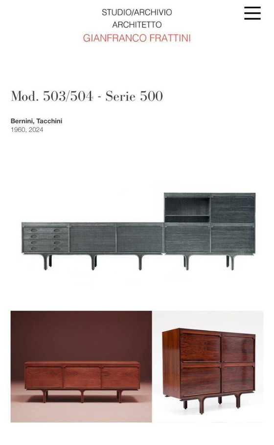 Image 1 of 1 aparador italiano moderno Frattini para Bernini, años 50, con puertas corredizas de madera.