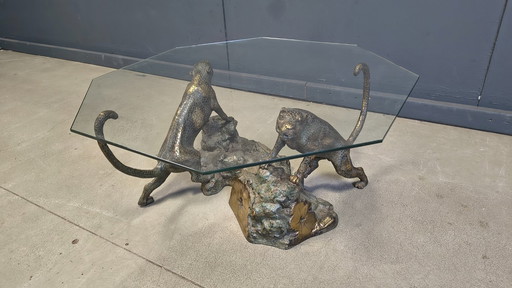 Bronze leopard coffee table, 1970s 