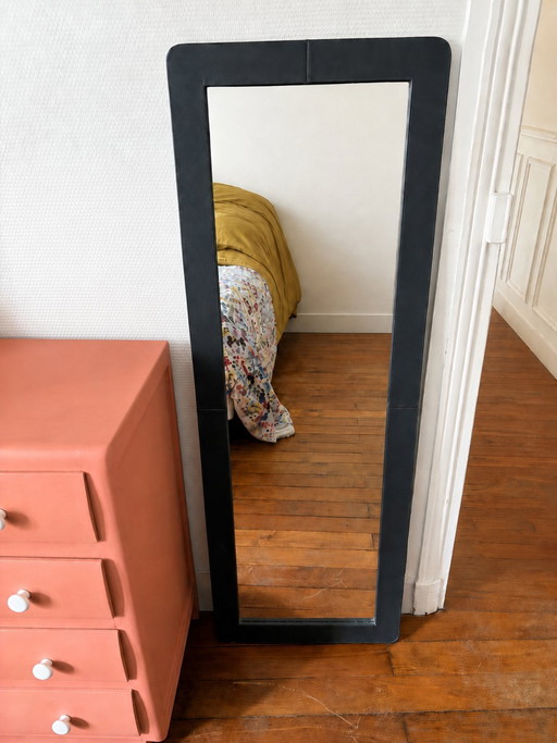 Large grey leather mirror
