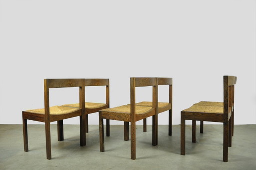 Sillas de comedor vintage de wengué en estilo minimalista moderno, década de 1960.