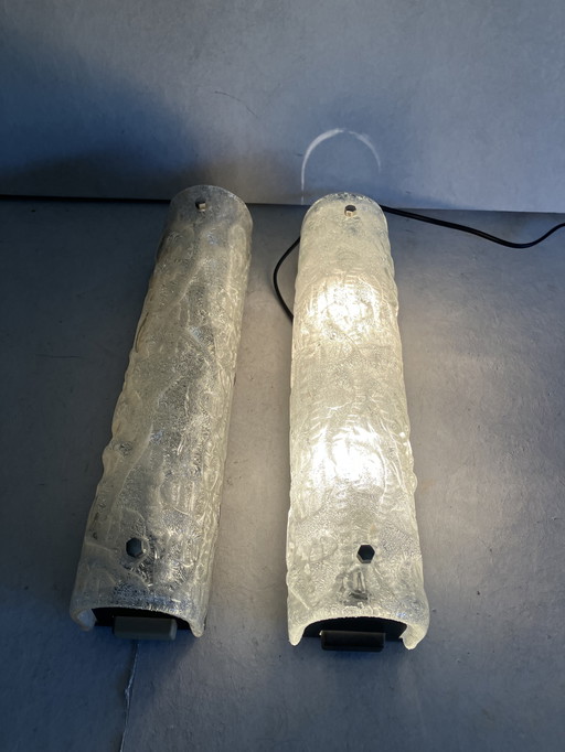 Set vintage di lampade da parete in vetro ghiaccio 1960, lampade in vetro ghiaccio