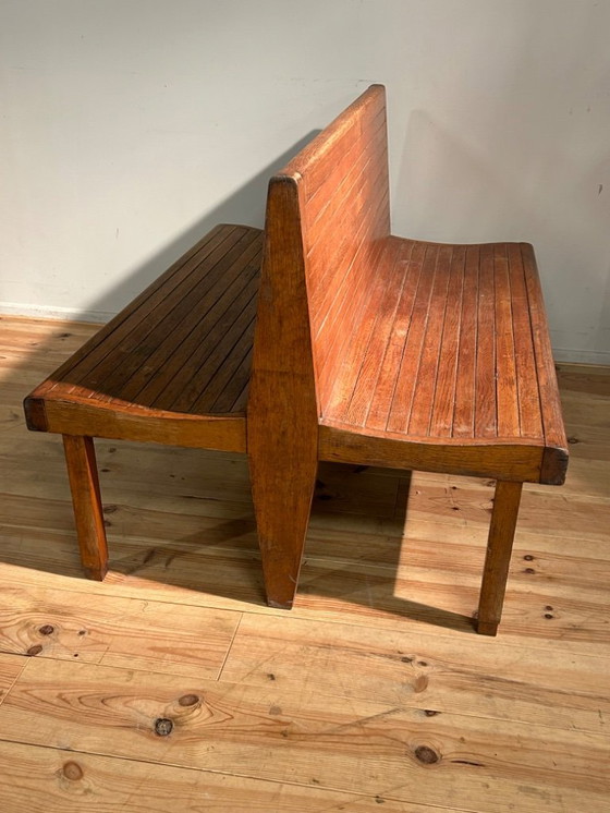 Image 1 of Banc de train industriel vintage 1950s