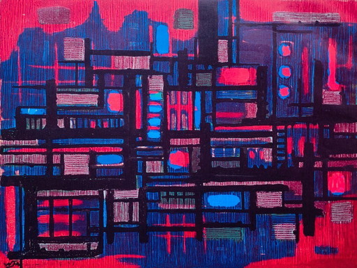 Wim Motz - Vintage colorful lithograph - 1957