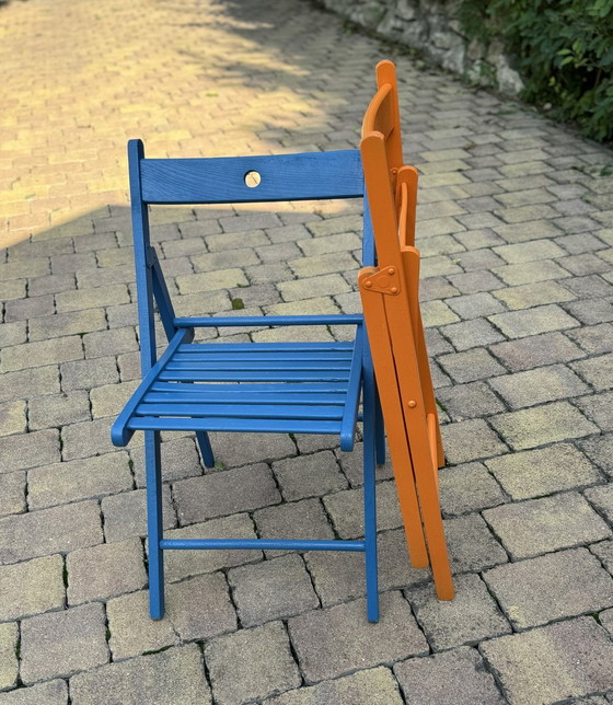 Set of Vintage Painted Blue and Orange Chairs – Dining chairs (photo 4 of 7)