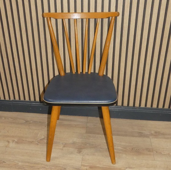 Image 1 of Chaise des années 50 chaise à barreaux Tacke fifties chaise de cuisine en bois bleu rockabilly