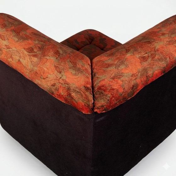 Image 1 of Modular Sofa Set (7 Pieces) — Velour Upholstery in Red-Orange Floral Patter