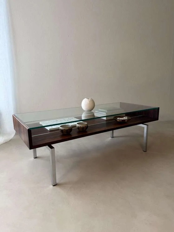 Image 1 of Tavolino da caffè vintage Topform in vetro, acciaio inossidabile e palissandro, anni '60