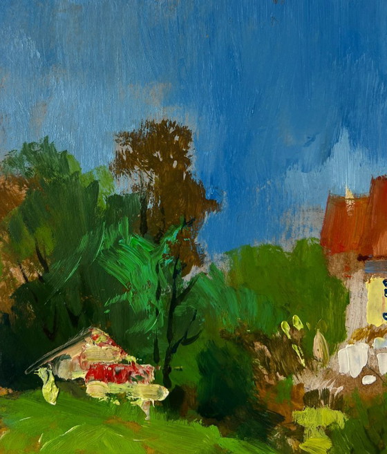Image 1 of Original Oil Painting Summer Village Landscape Castle overlooking the endless steppe