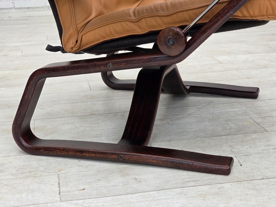 1970s, Norwegian design, adjustable armchair, leather, bentwood. (photo 23 of 25)