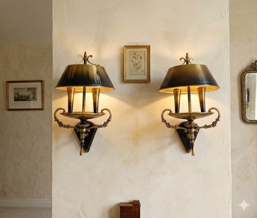Wandleuchten im Empire-Stil aus Blech und vergoldeter Bronze