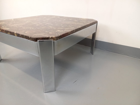Image 1 of Vintage Square Coffee Table in Marble and Chromed Metal from the 70s
