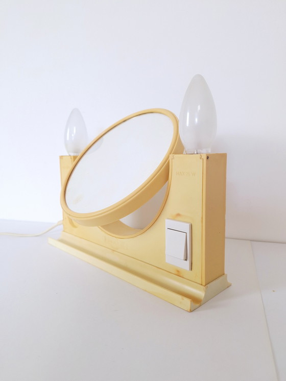 Image 1 of Vintage Vanity Mirror / Retro Cosmetic Mirror / Illuminated Mirror / Space Age Design / 70's Desk Mirror / Tabletop Mirror / Pop