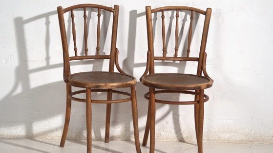 Pair of Thonet style bentwood chairs with turned spindles – Central Europe, circa 1920 – Dining chairs (photo 3 of 40)