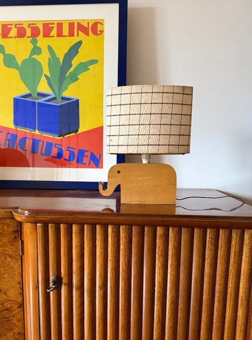 Mid century Modern wood elephant table lamp, Italy circa 1960s