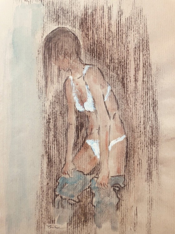 Image 1 of Preparatory sketch painting of a female portrait "fitting"