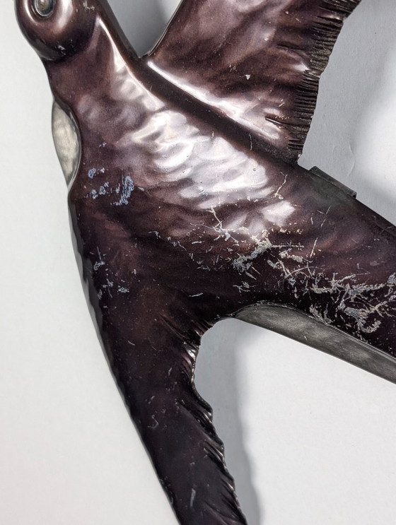 Image 1 of Pair Metal Swallow Wall Sculptures, Signed, 1970s