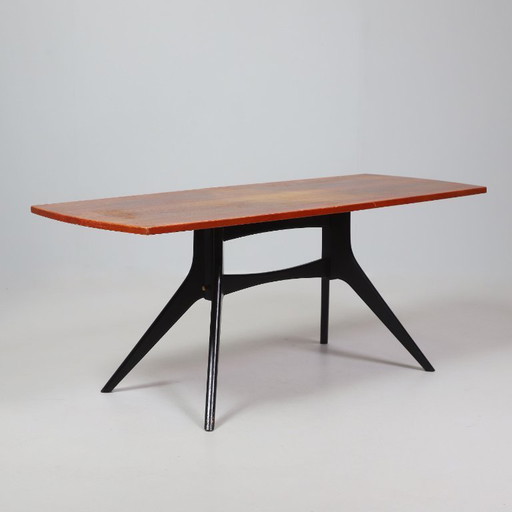 Table basse Vintage Scandinave en teck et piètement noir - années 60