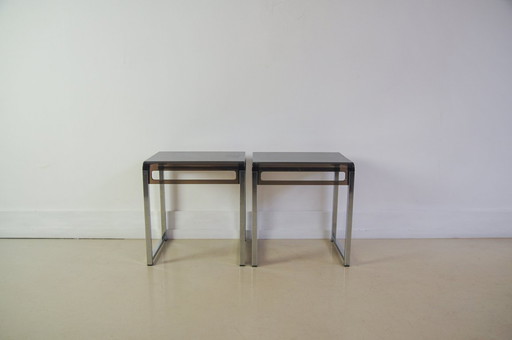set of plexiglass and chrome side tables by Marc Berthier