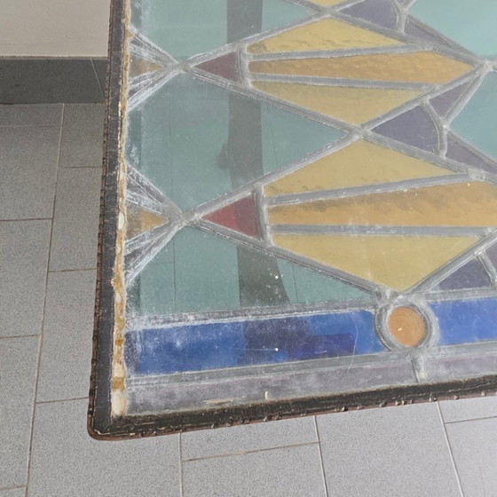 Image 1 of Vintage 1960s Brutalist Coffee Table in Metal, Glass & Stained Glass