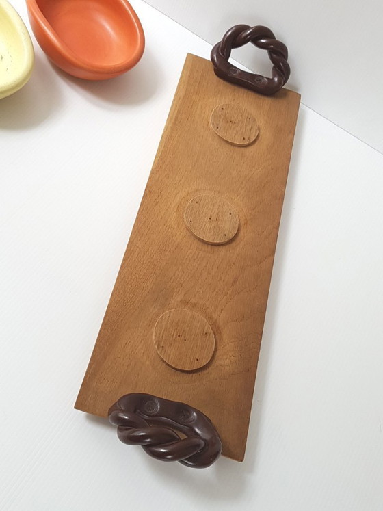 Image 1 of MAGNIFIQUE PLATEAU 3 RAMEQUINS CERAMIQUE SEVRES KERAMOS FRANCE 1950 VINTAGE 50S