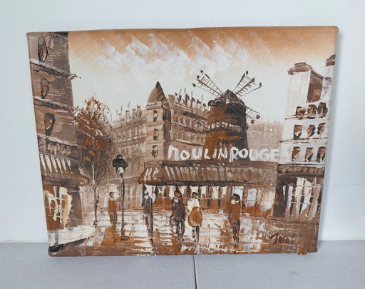 Peinture à l'huile atmosphérique 'Moulin Rouge Paris' (Années 2000) - Peint à la main Jules