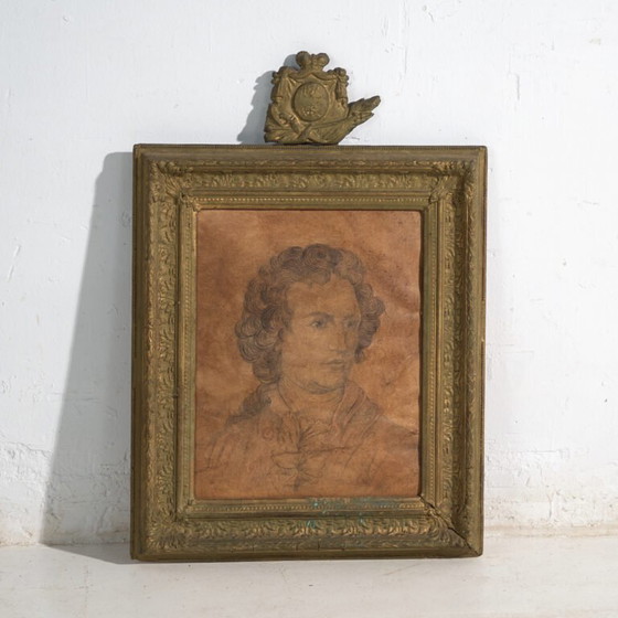 Antique pencil portrait in gilded frame – Central Europe, circa 1840 – Paintings & Drawings, Paper, Wood (photo 7 of 40)