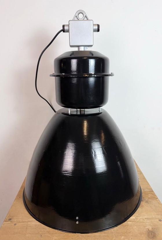 Image 1 of Large Black Industrial Factory Pendant Lamp from Elektrosvit, 1960s