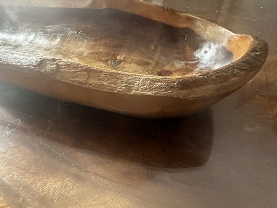 Image 1 of Grande coupe / Vide Poche sculptée en Bois - Artisanat Vintage 38 / 14 cm