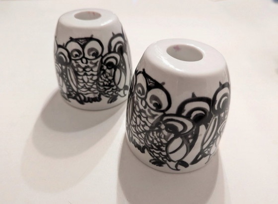 Image 1 of 2x BoConcept porcelain owl candle holders
