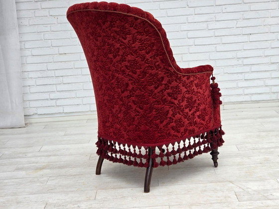 Image 1 of Fauteuil danois à haut dossier, années 1950, revêtement en velours, pieds en bois de hêtre.