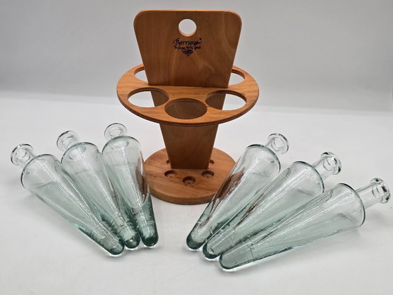 Image 1 of Holzhalter mit 6 konischen, mundgeblasenen Flaschen, Design