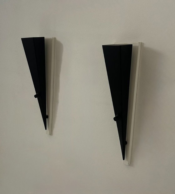 Image 1 of Coppia di applique vintage, metallo laccato bianco e nero, Francia, 1970
