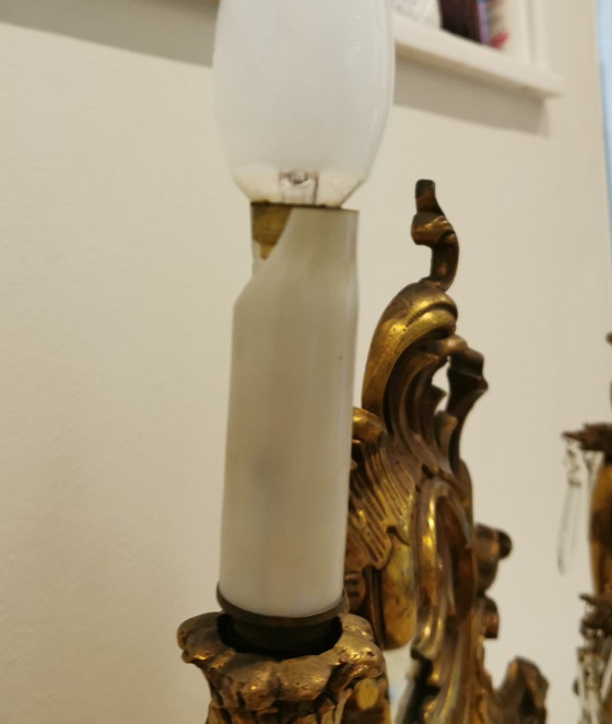 Image 1 of Espejo de bronce antiguo con lámparas