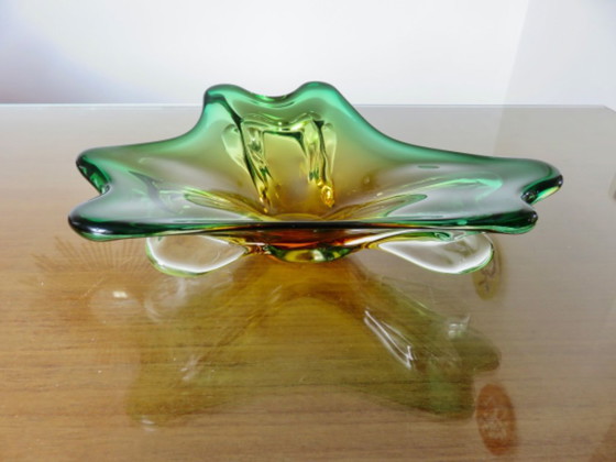 Image 1 of Large Murano glass trinket tray in green, amber and clear, 1960s-70s