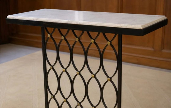 Modernist console in the style of Jean Royère 1960s. – Marble, polished steel, Bauhaus (photo 5 of 7)