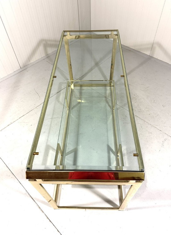 Image 1 of Mesa consola de latón y cristal, años 70